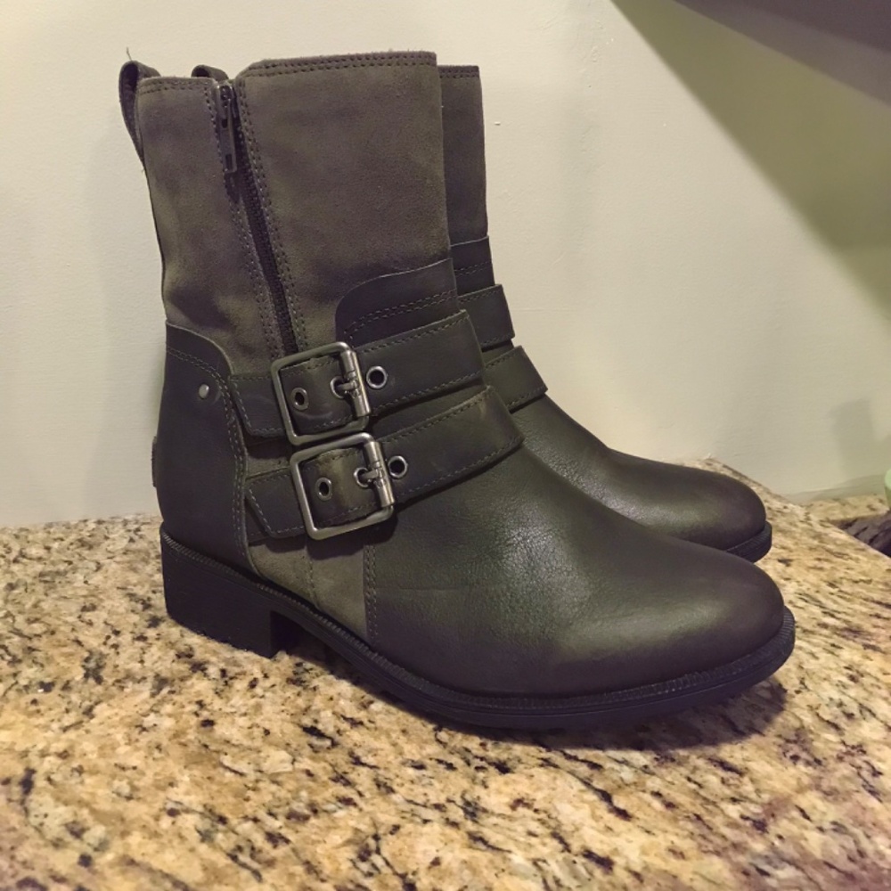 UGG “Wilde” leather waterproof Moto biker buckle boots